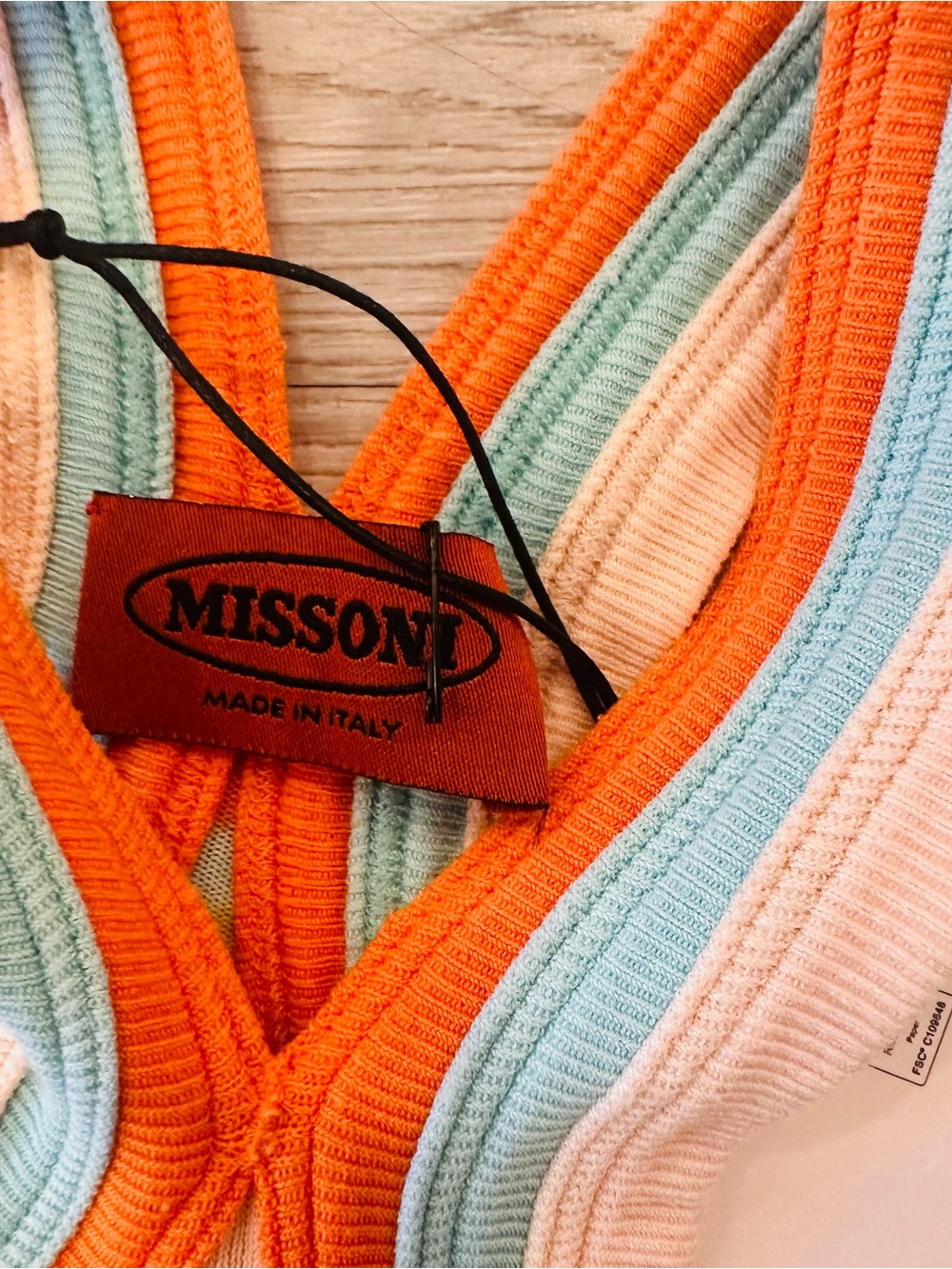 Missoni Ribbed Knit Halter Dress in Orange, Aqua & Pale Pink - Picture 3 of 6